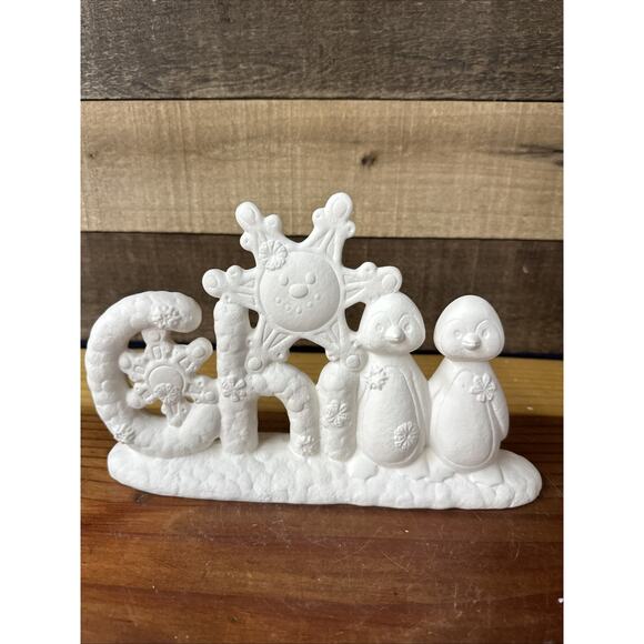 Ready to Paint Ceramic Penguins Snowflakes Chill Holiday Winter Decor 10” Long - Picture 1 of 5